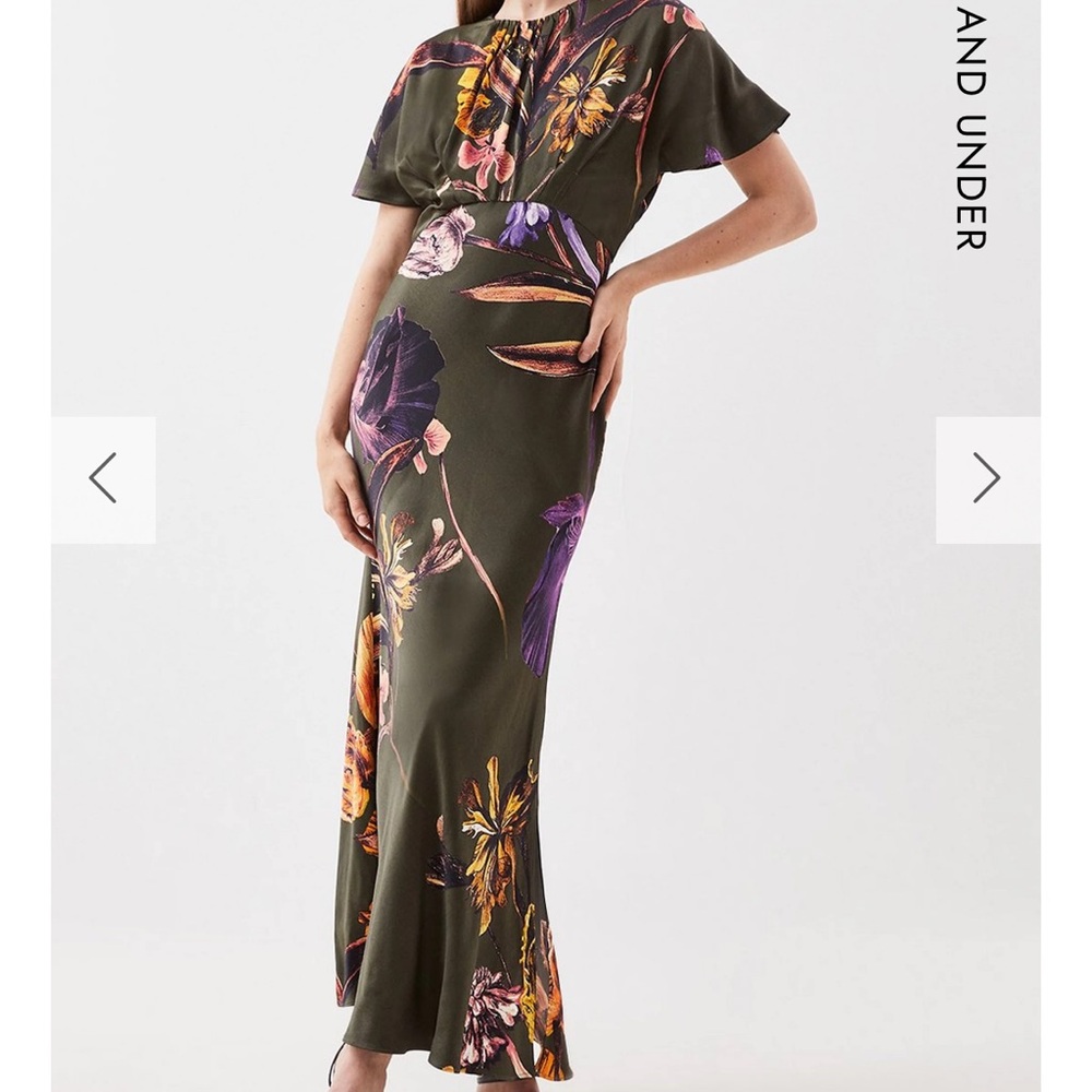 Karen Millen Petite Floral Satin Woven Crepe Maxi Dress